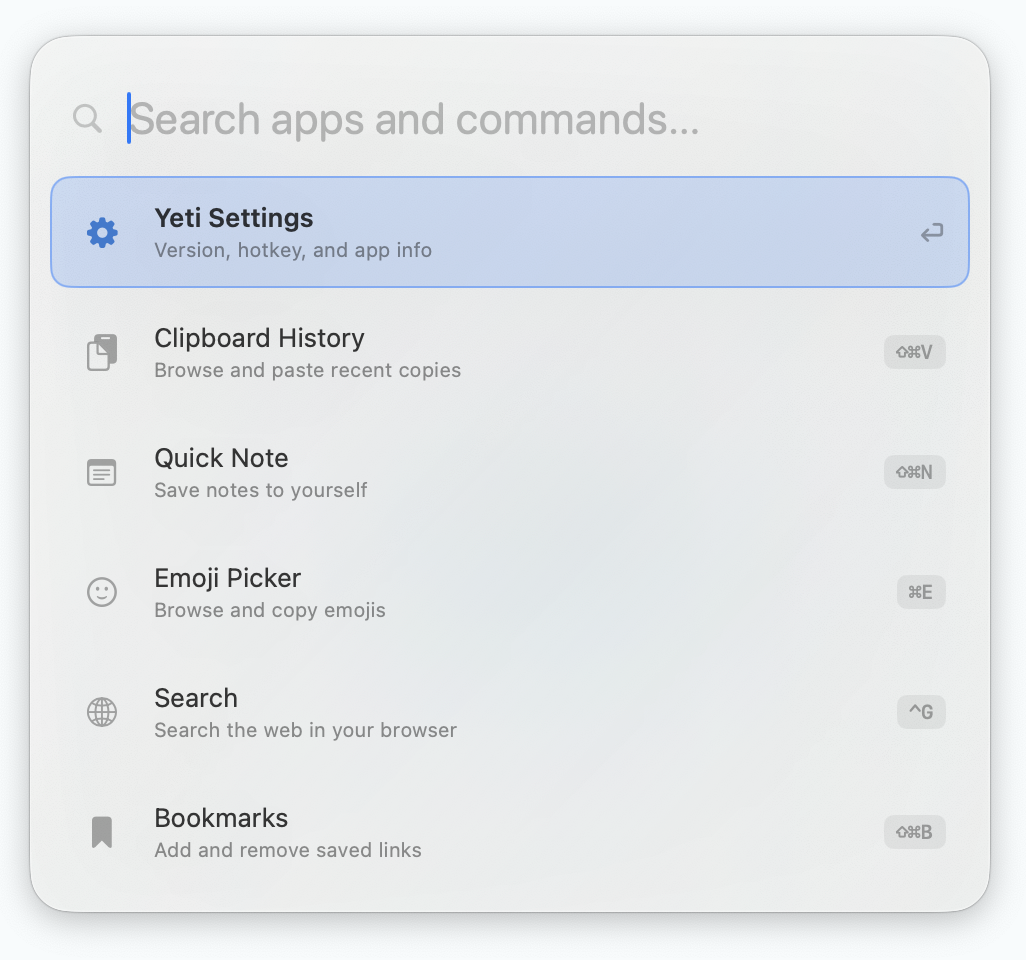 Yeti app interface
