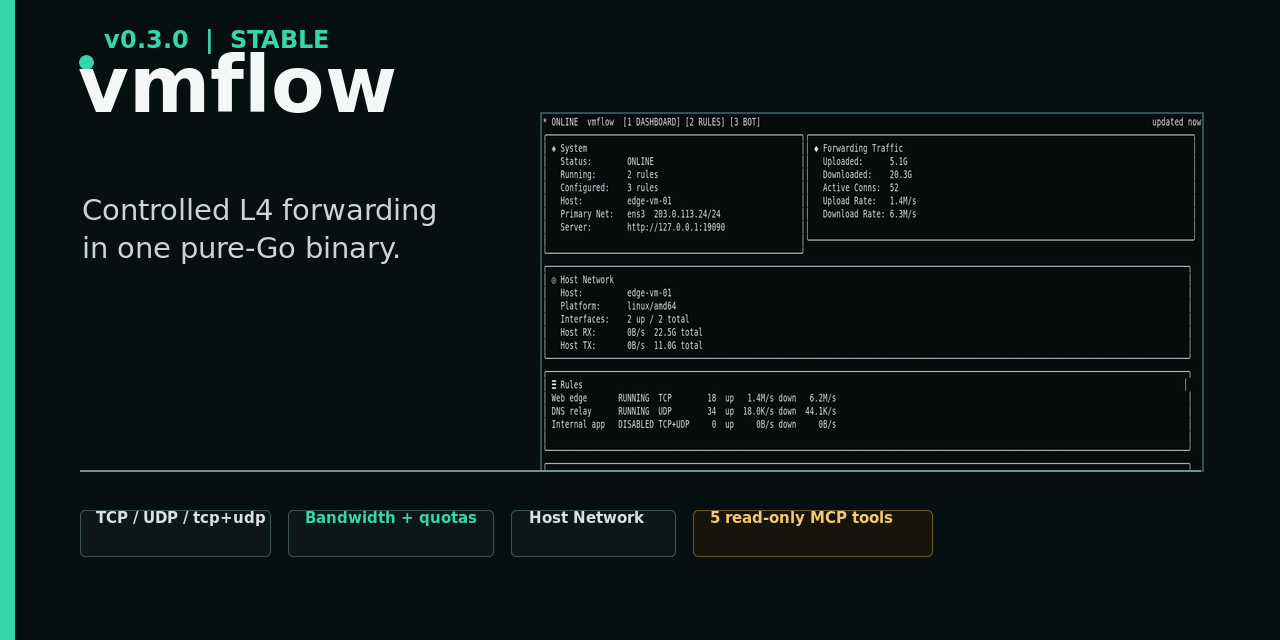 vmflow v0.3.0：支持限速与流量配额的 TCP/UDP 端口转发工具