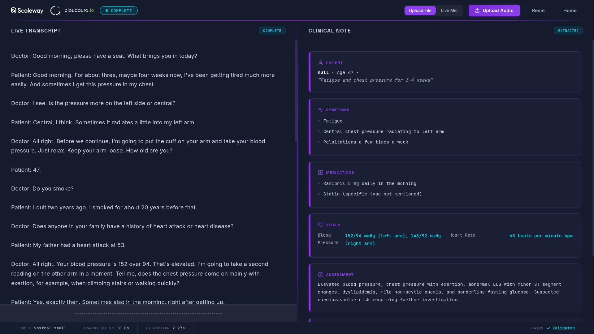 Screenshot of the medical consultation transcription demo