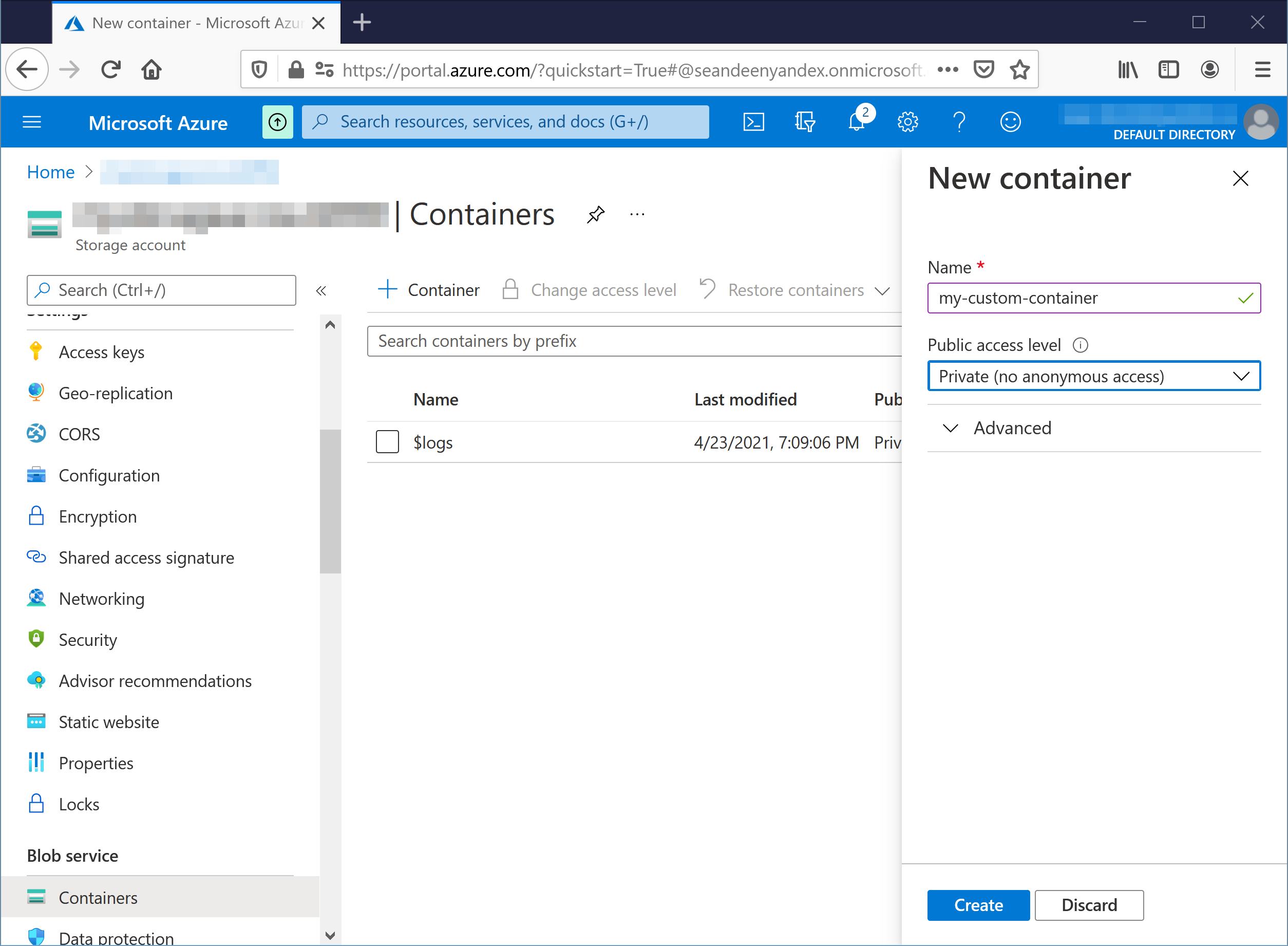 create a Azure container to back up your GitHub repositories to Azure