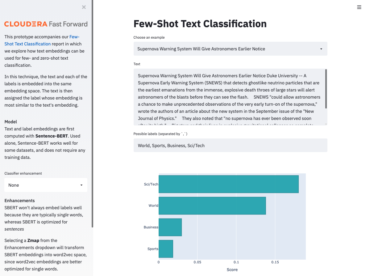 Few-Shot Text Classification app interface