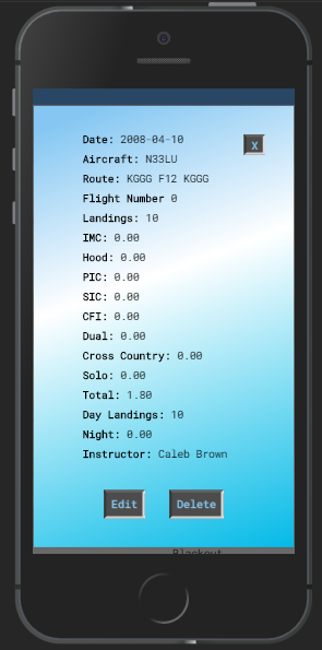 modal view of table row