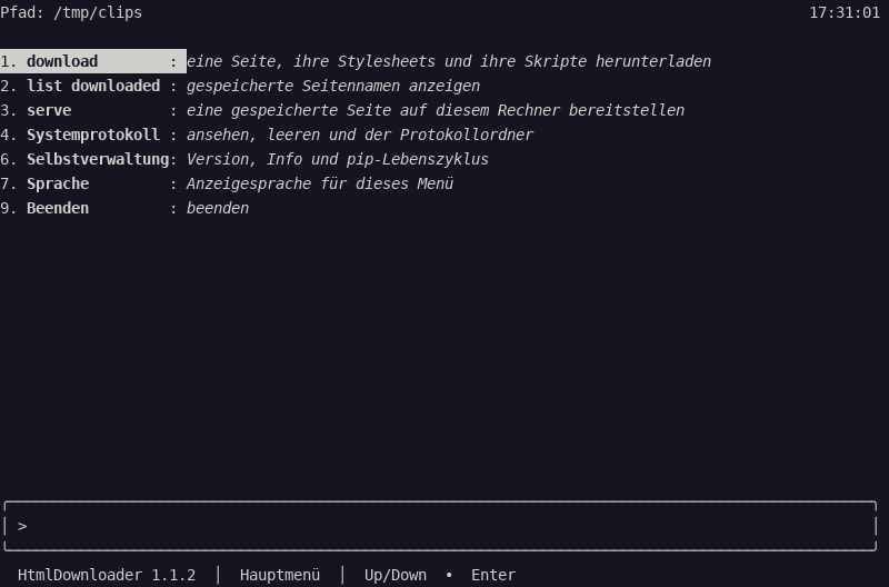 German main menu