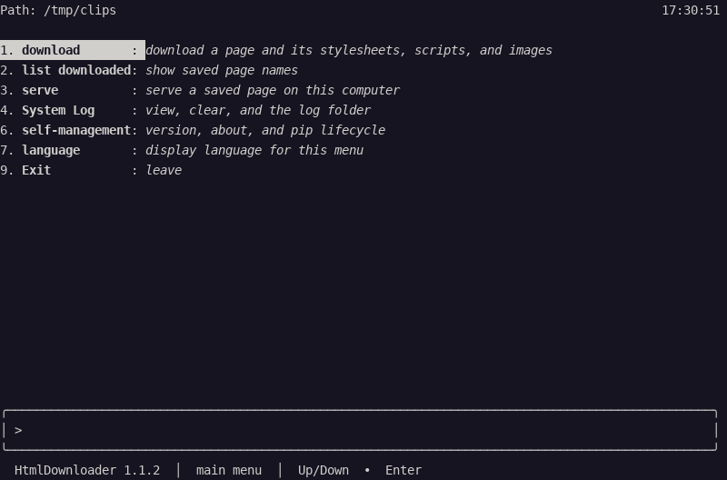 English main menu