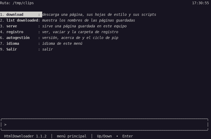 Spanish main menu