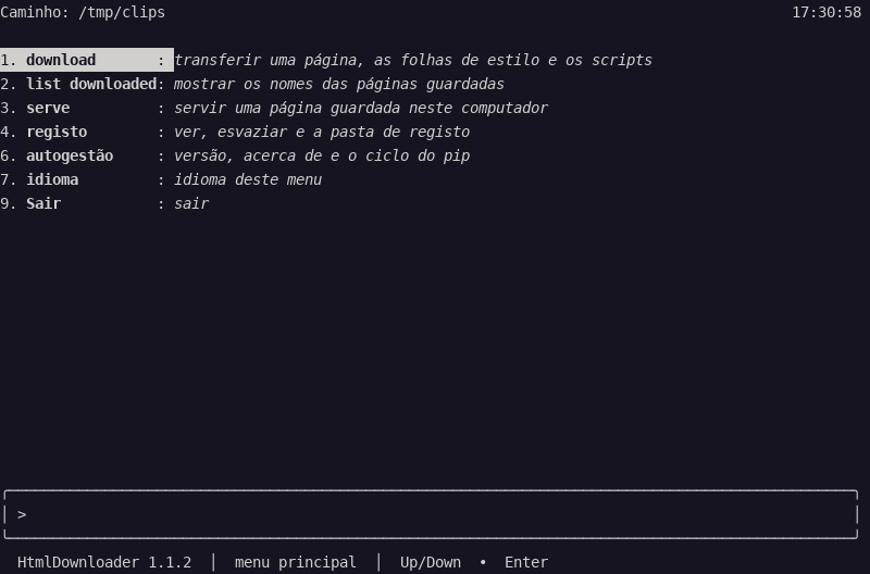 Portuguese main menu