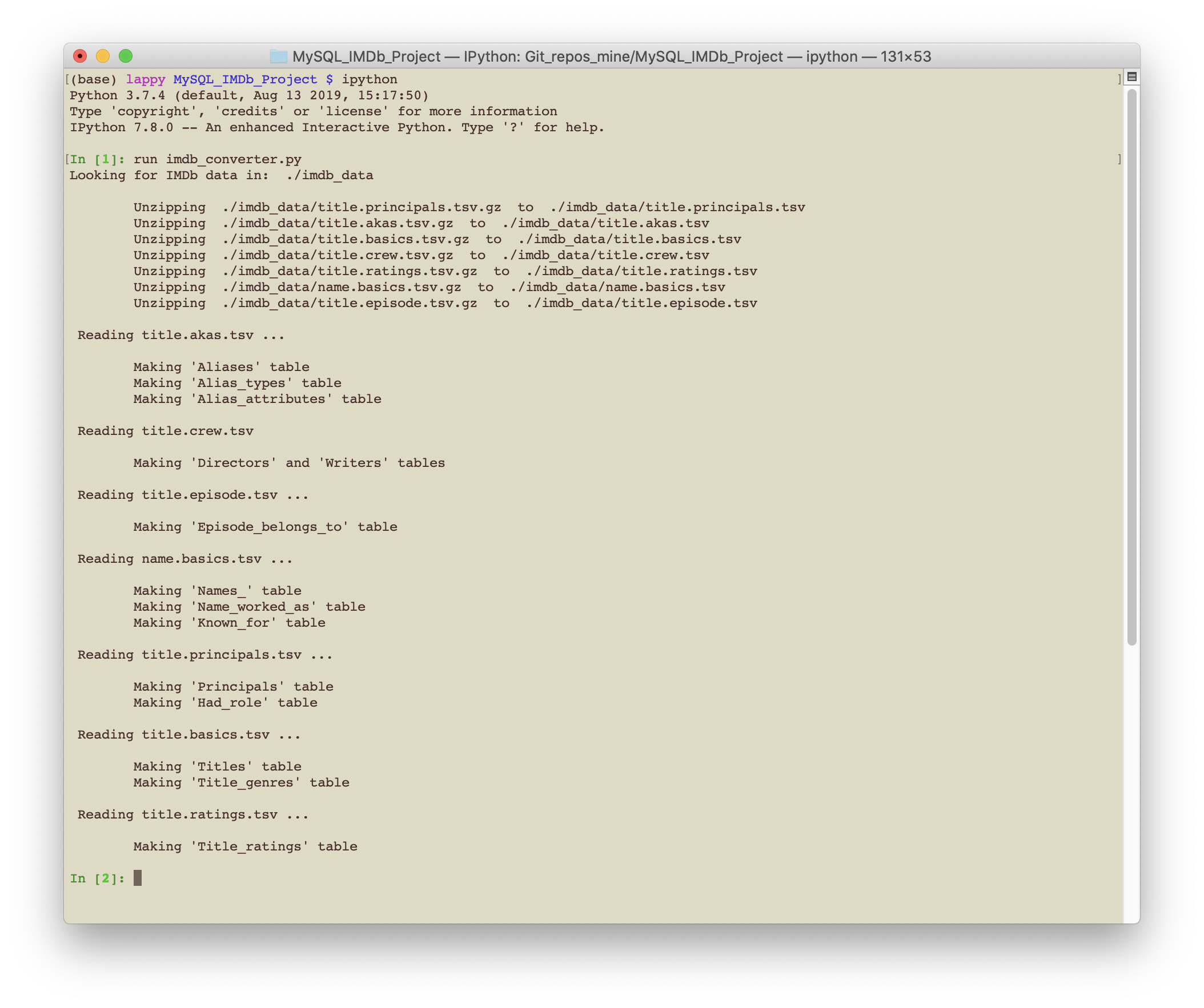 Terminal screenshot imdb_converter.py