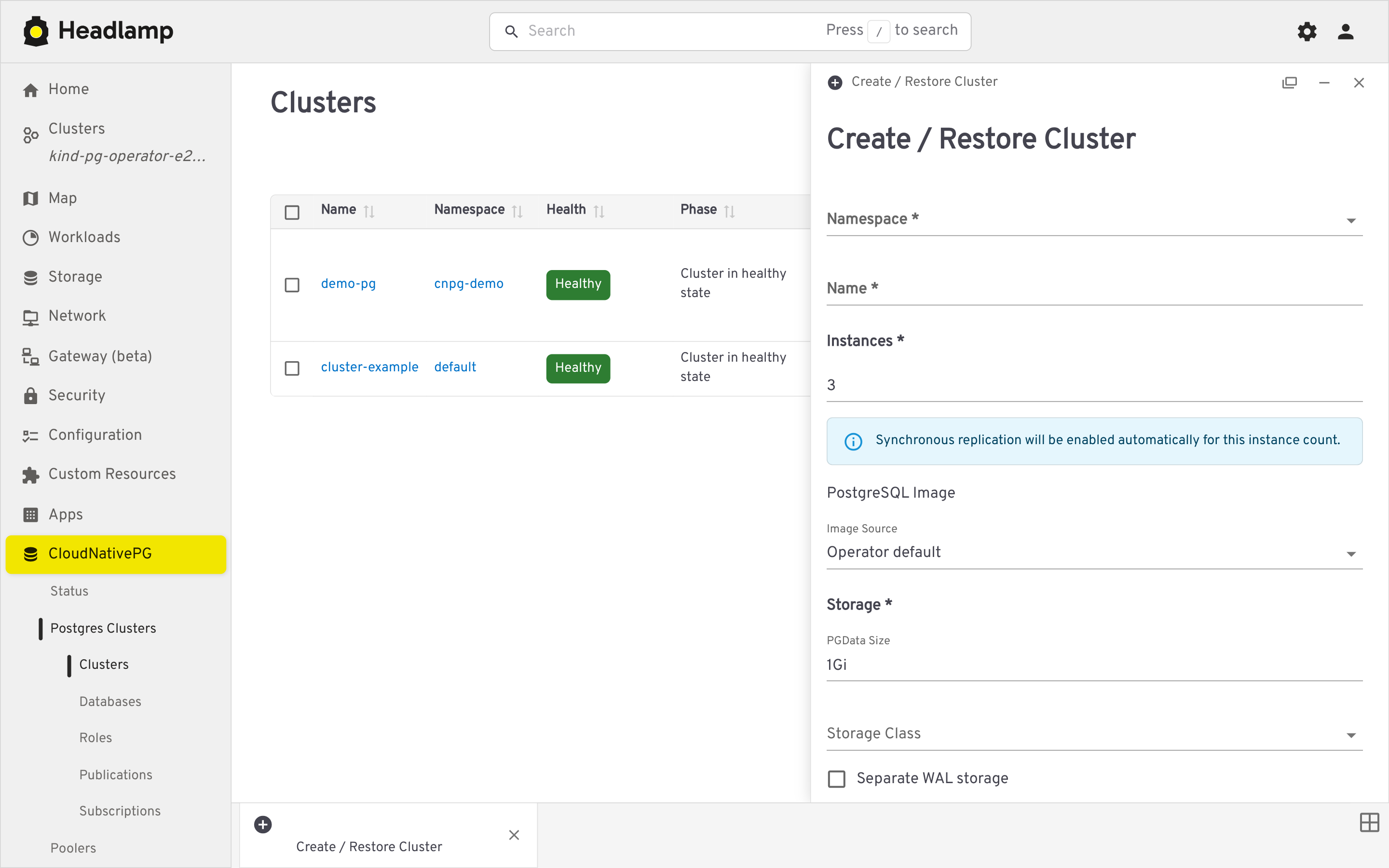 Cluster creation form