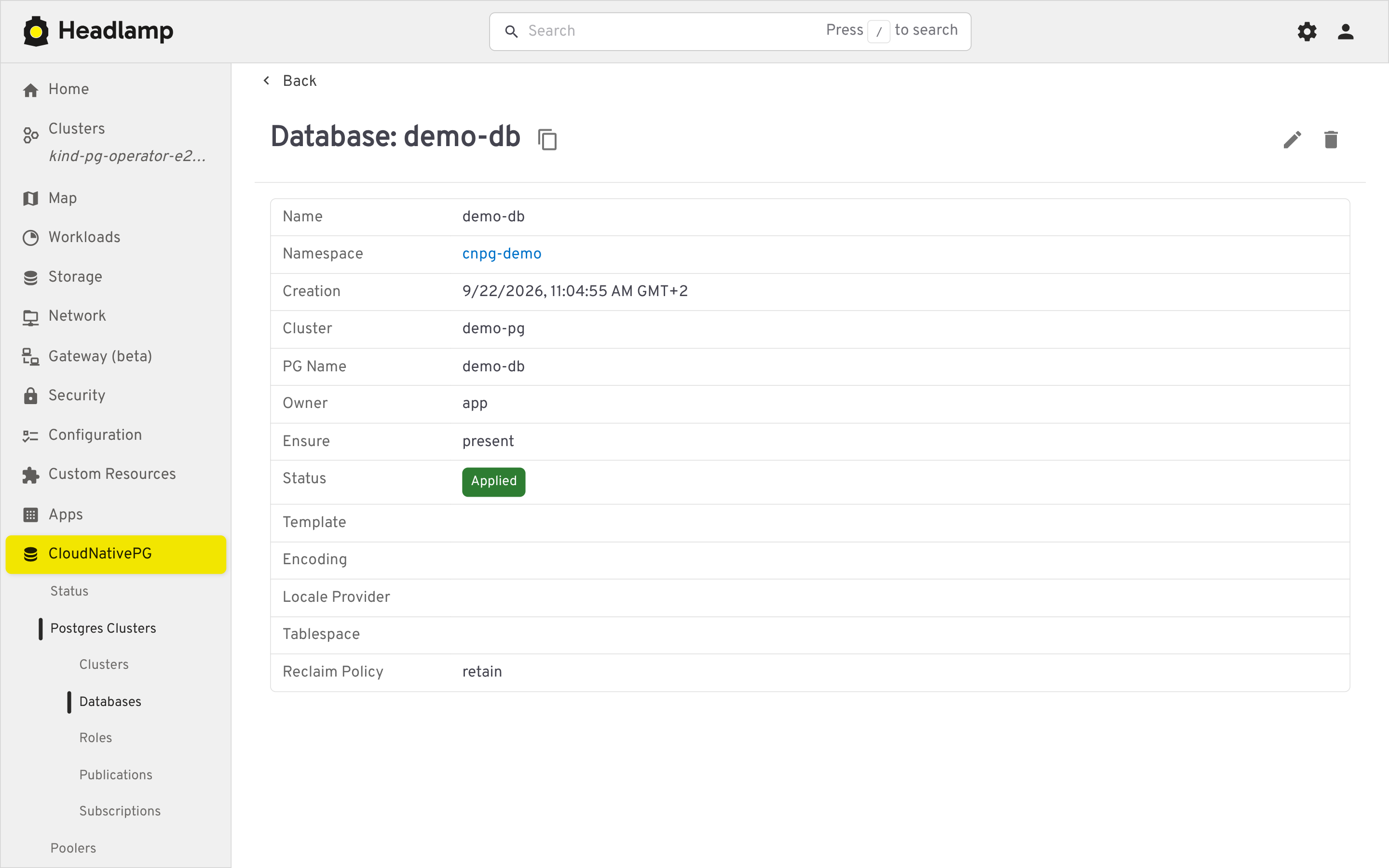 Database detail