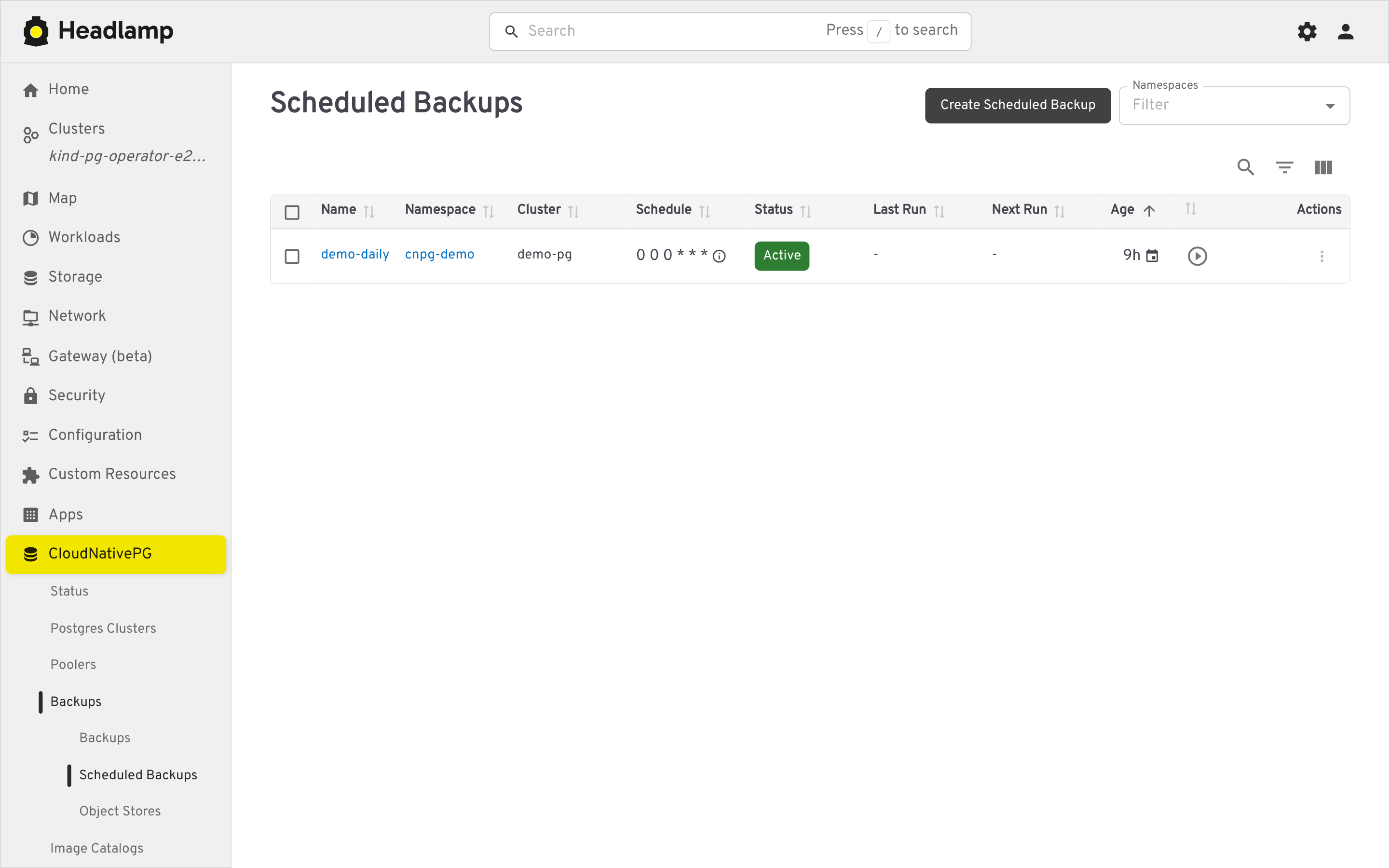Scheduled backups list