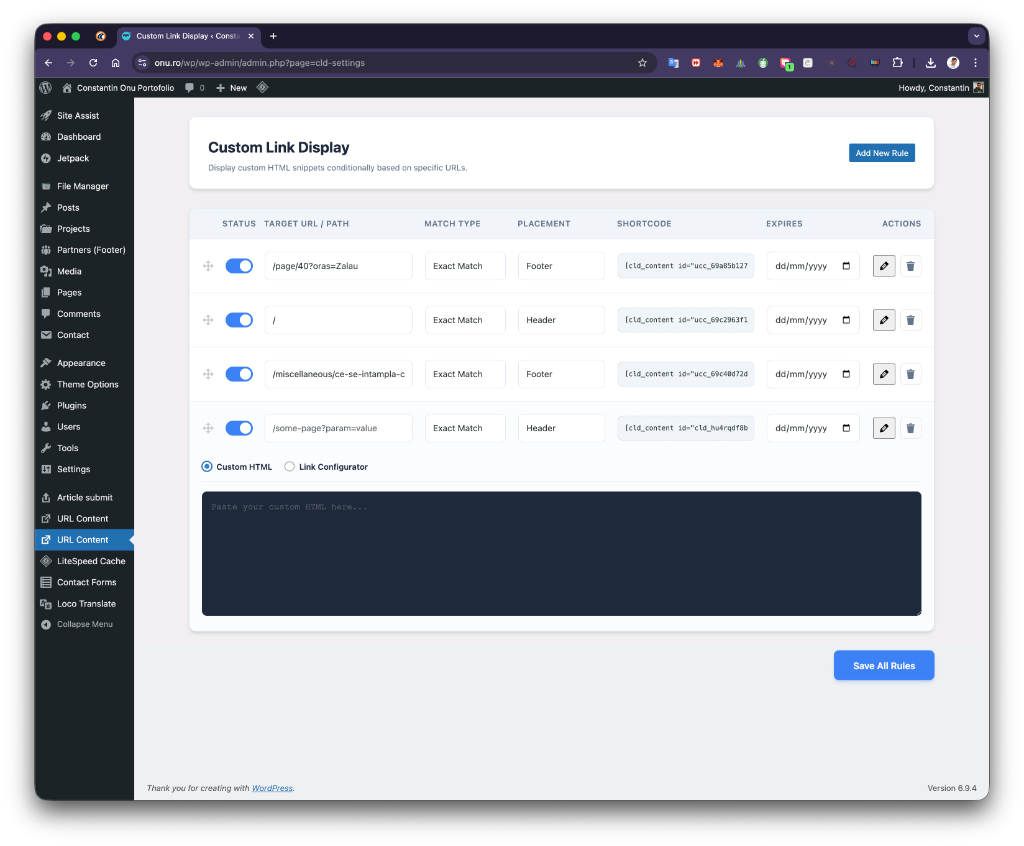 Custom HTML dashboard