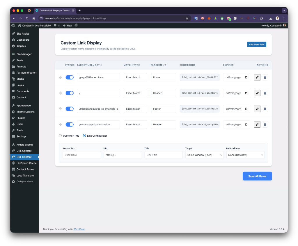 Link Configurator dashboard