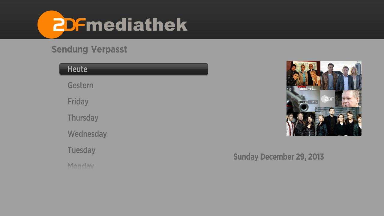 Sendung Verpasst Overview Screen