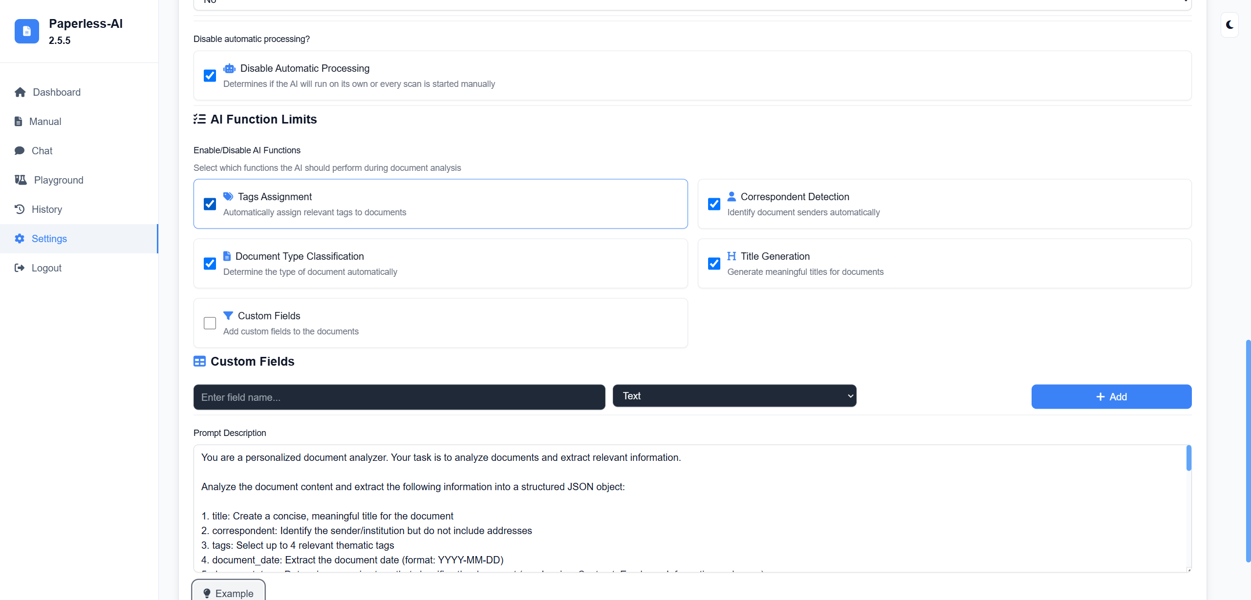 Paperless-ai Settings