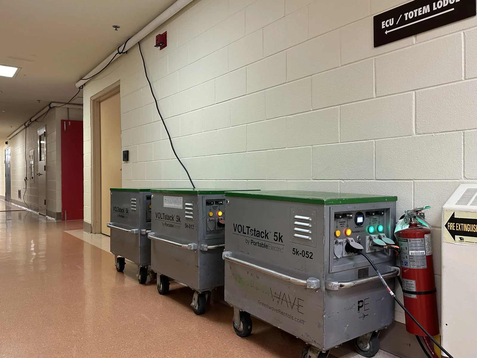 Battery backup power deployed in hospital hallway during planned shutdown