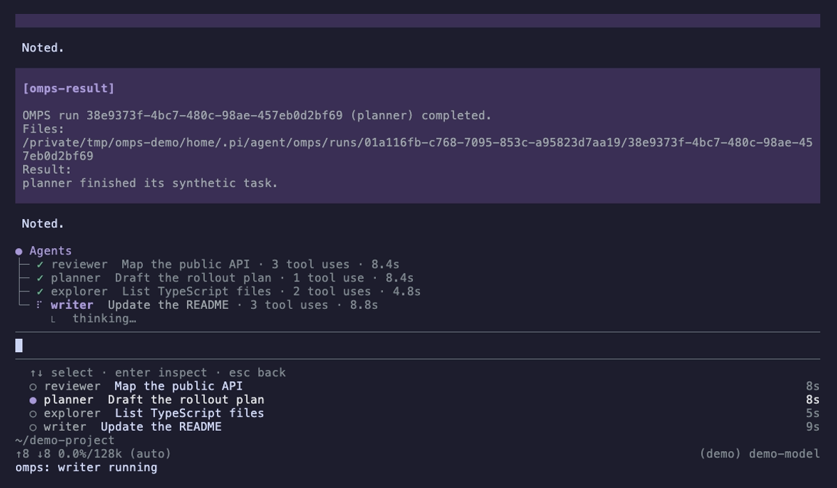Selecting an agent in the list below the editor with the arrow keys
