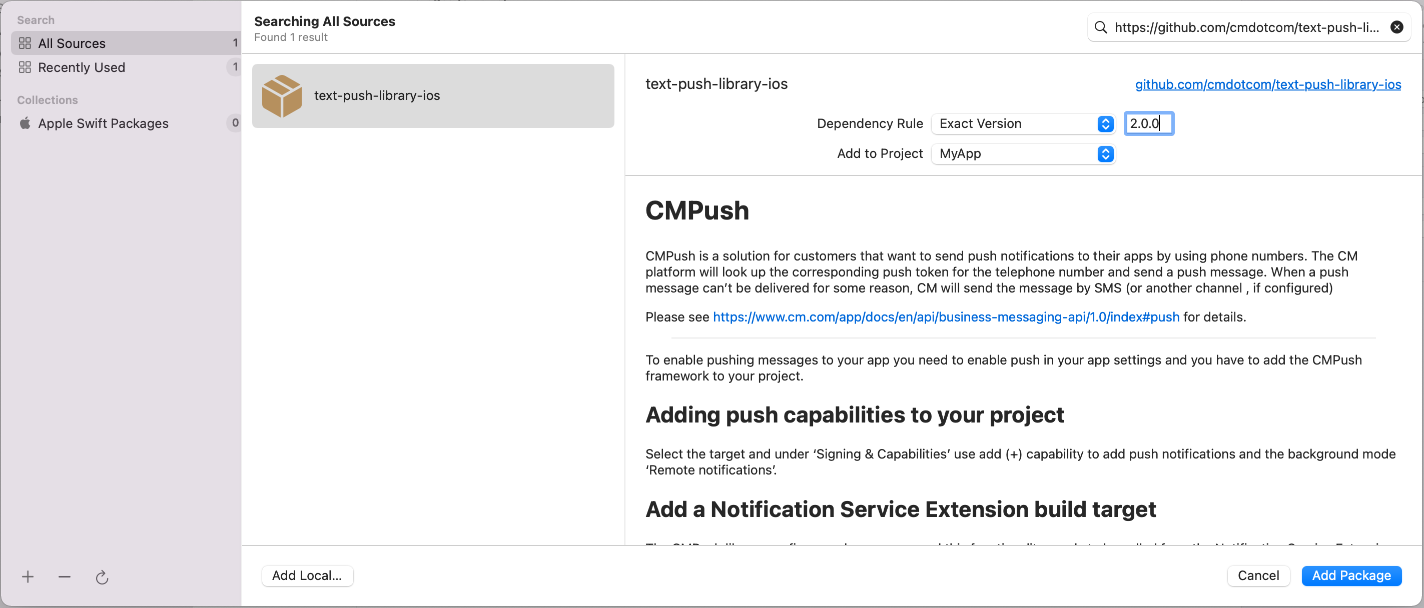 add CMPush XCFramework