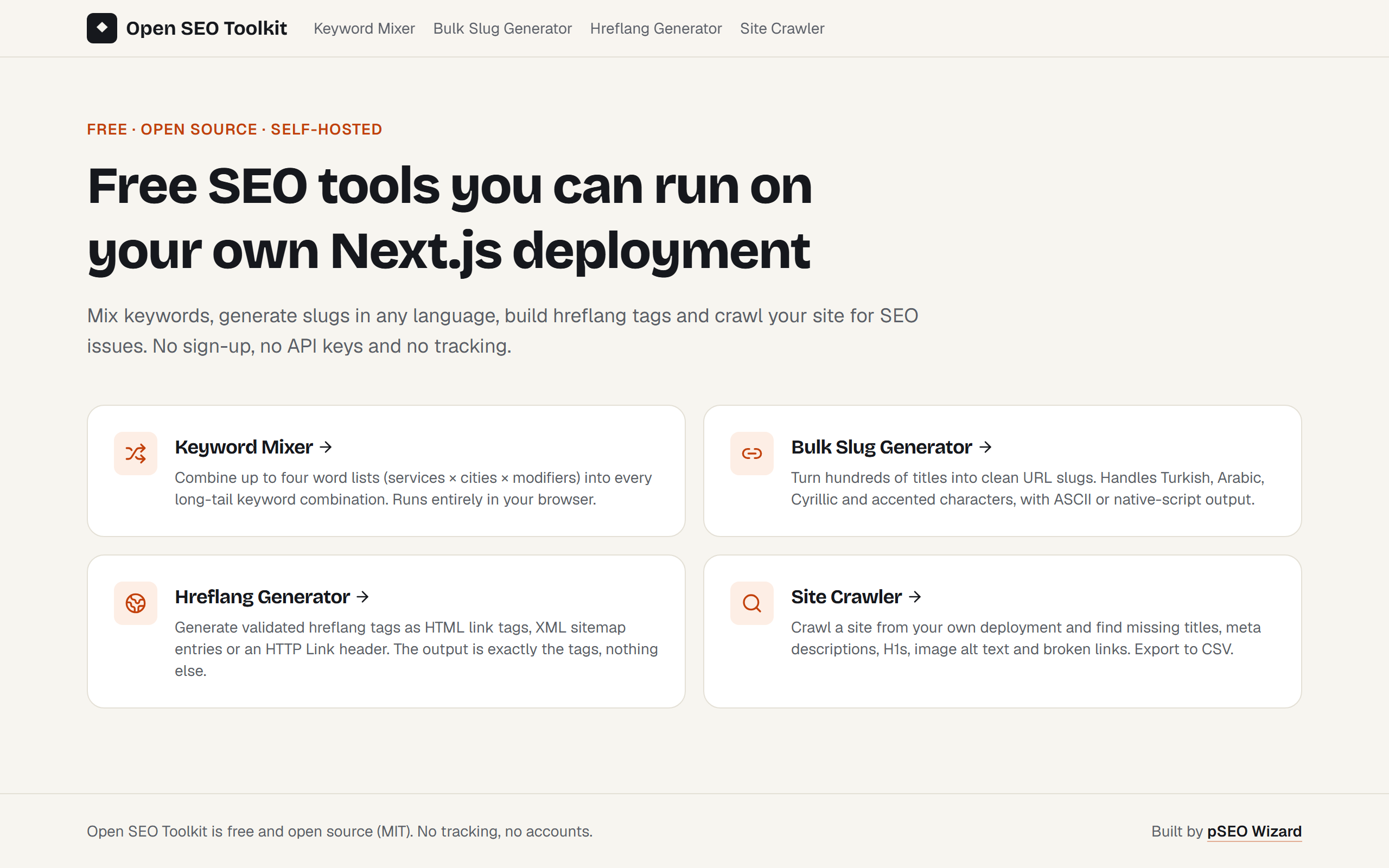 Open SEO Toolkit home page