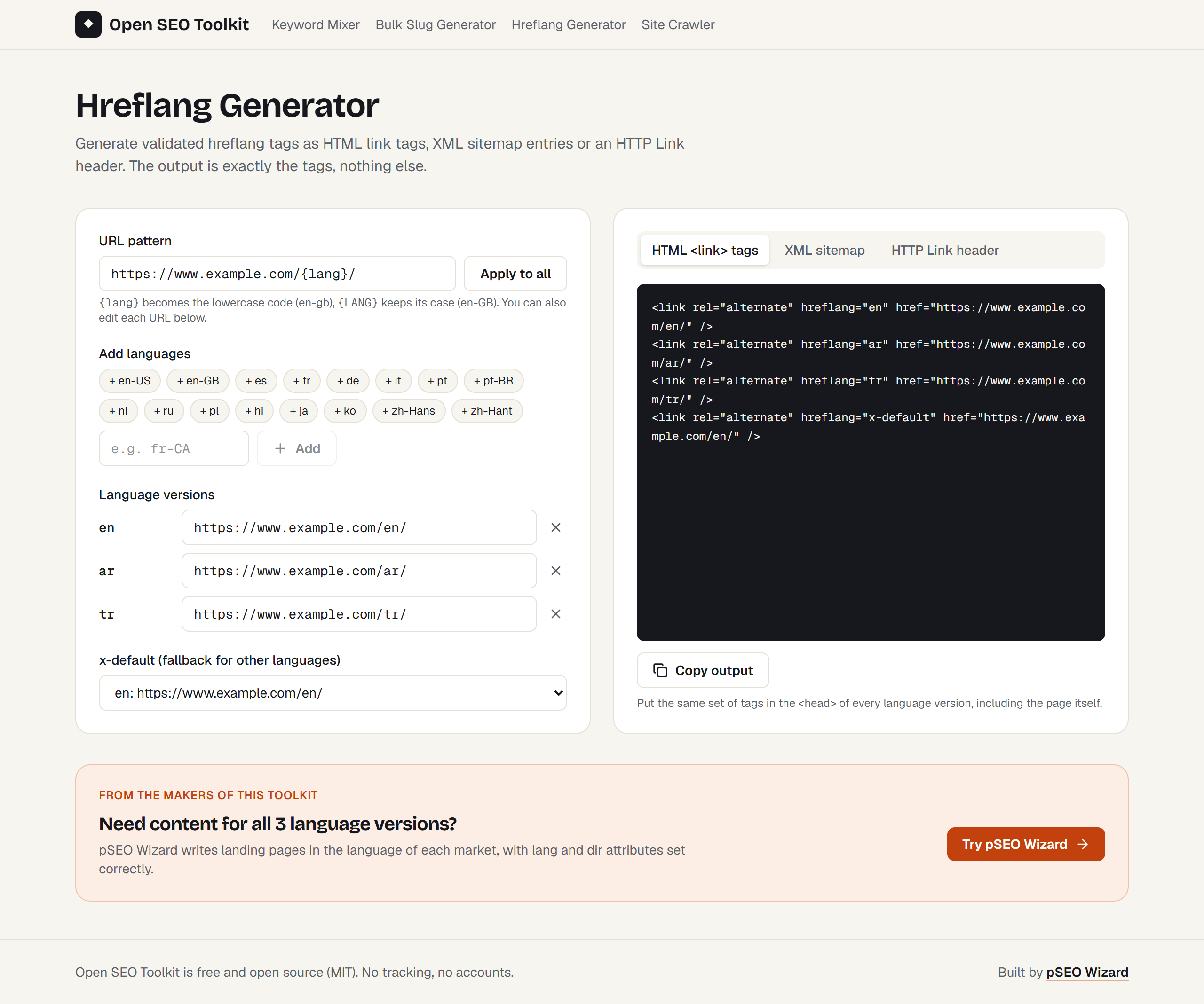 Hreflang Generator: en, ar, tr and x-default