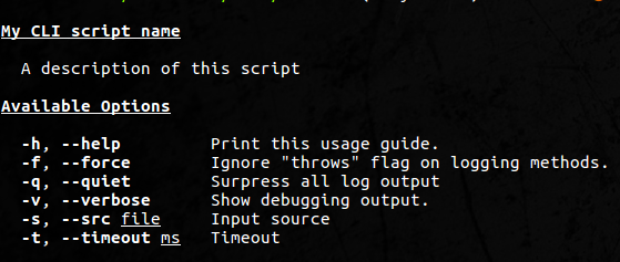 Example help menu