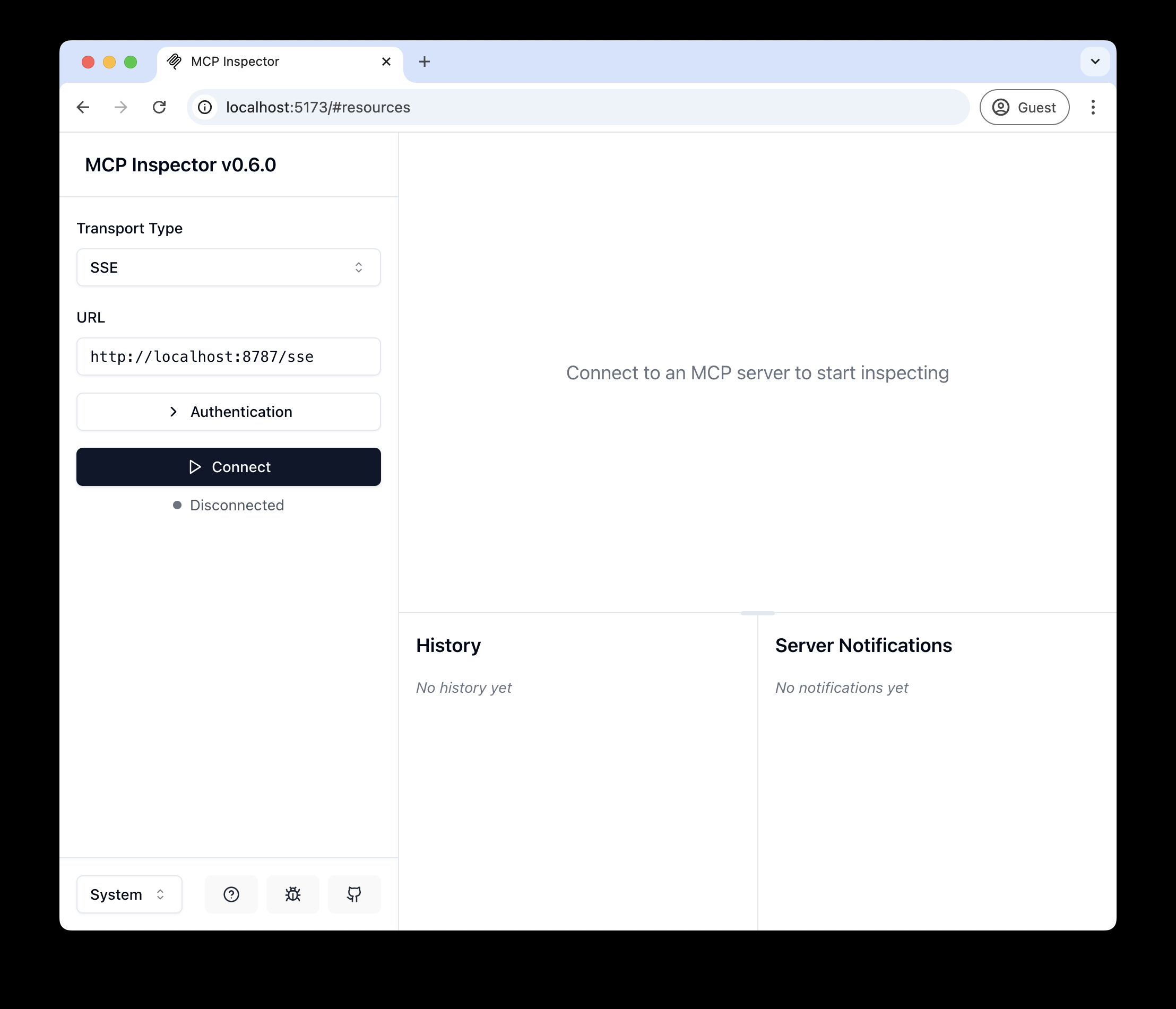 MCP Inspector with the above config