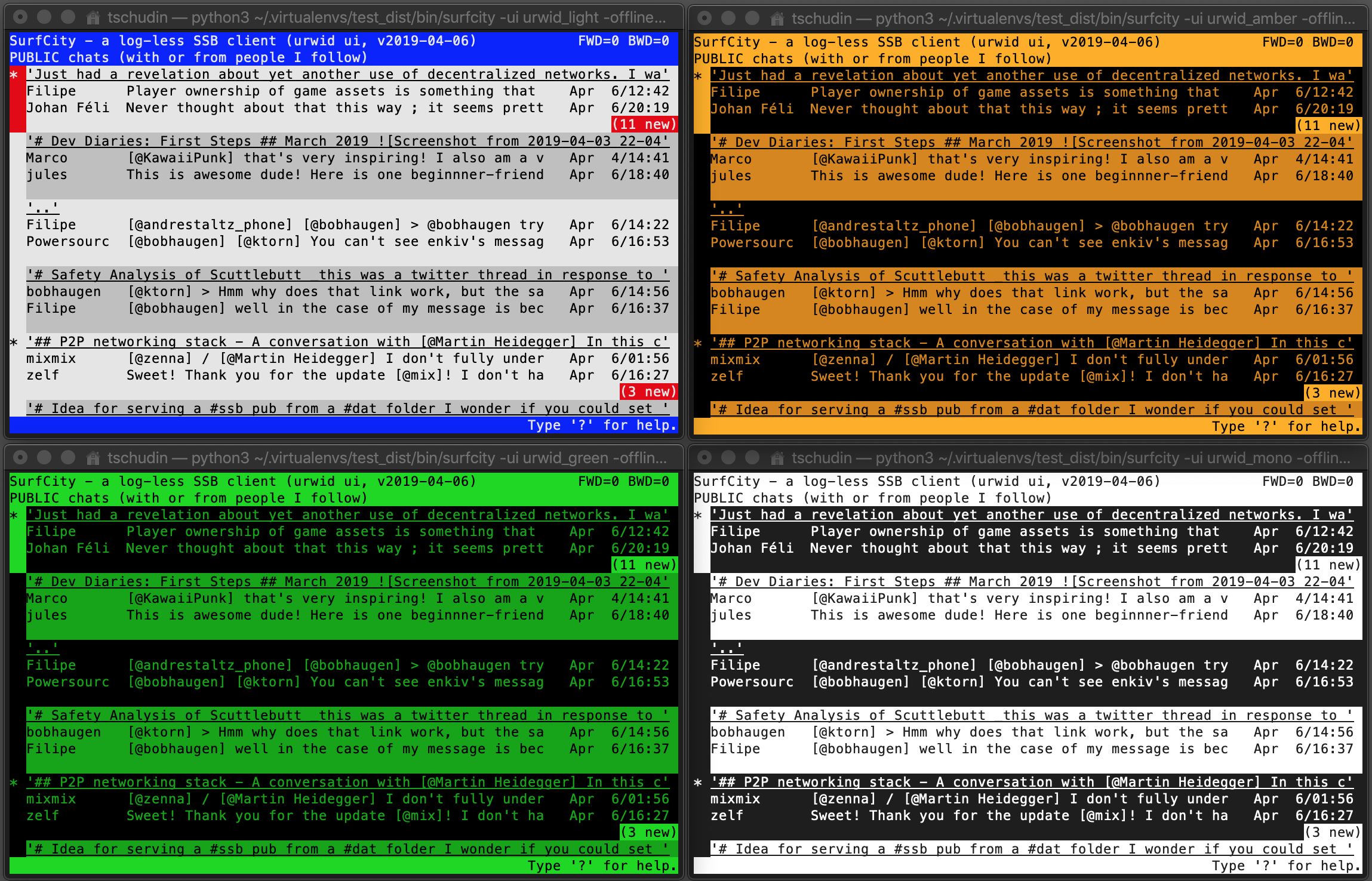 four color modes for the URWID-based SSB-TUI