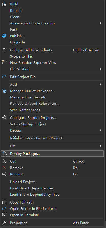 Deploy context menu