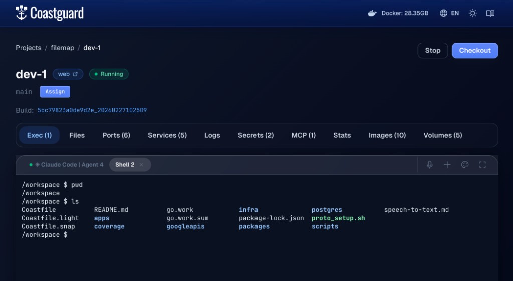 Exec tab in Coastguard