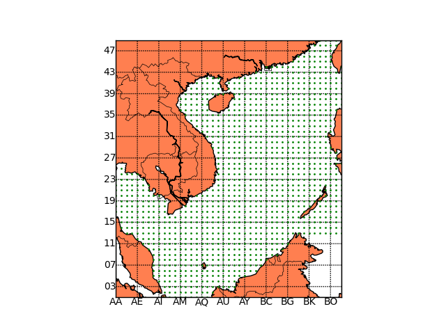 map of sampling points in the South China Sea