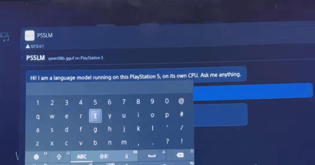Qwen3.5 0.8B answering in the PS5's browser, typed with a DualSense