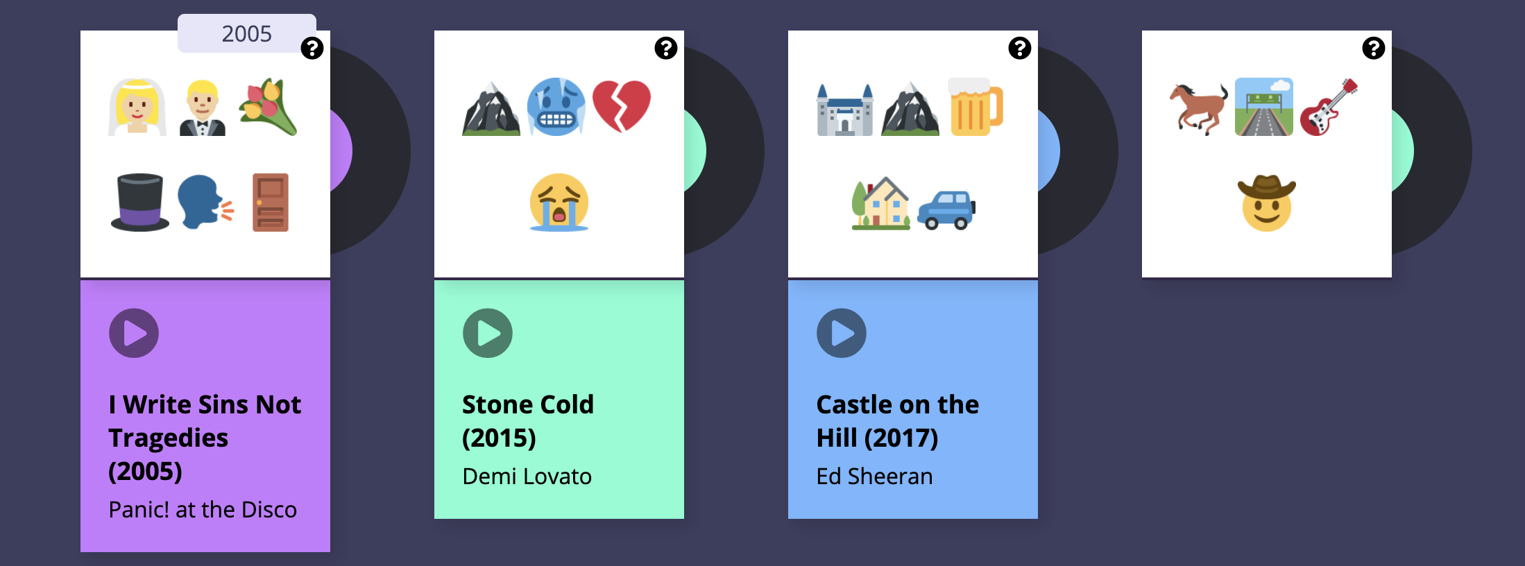 Screenshot of emoji cards