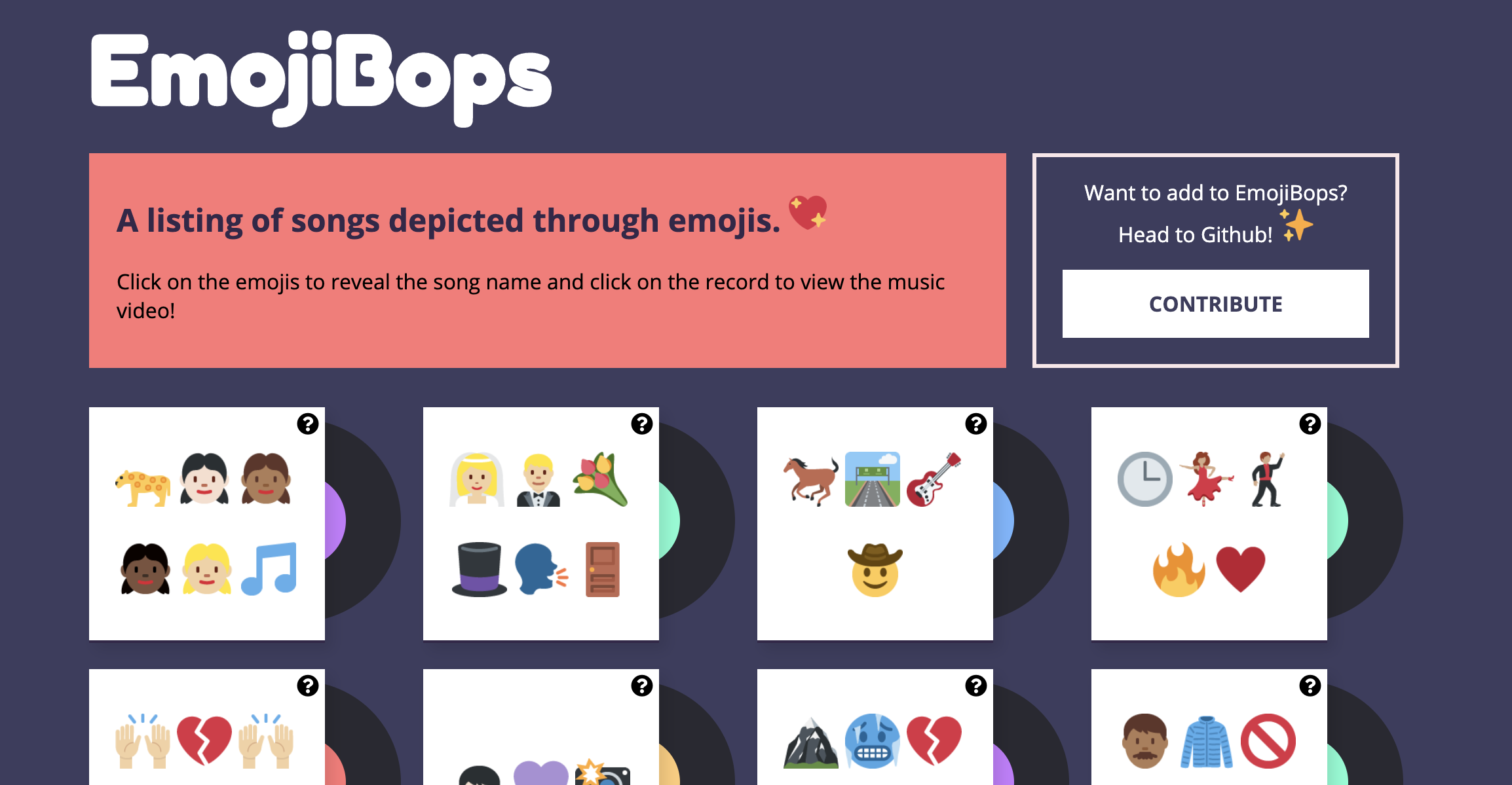 Screenshot of Emojibops homepage
