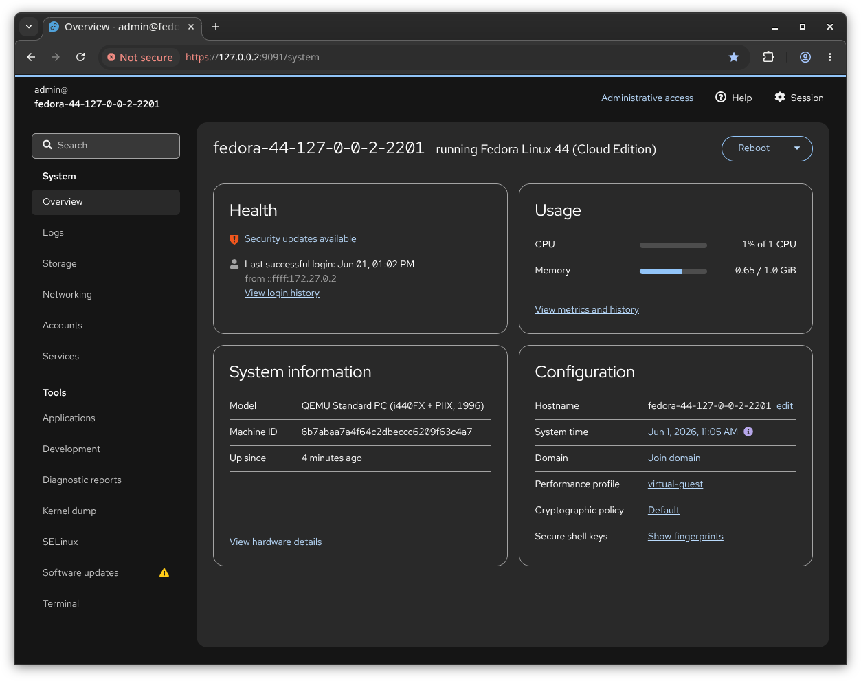 Screenshot of high-level overview in dark mode