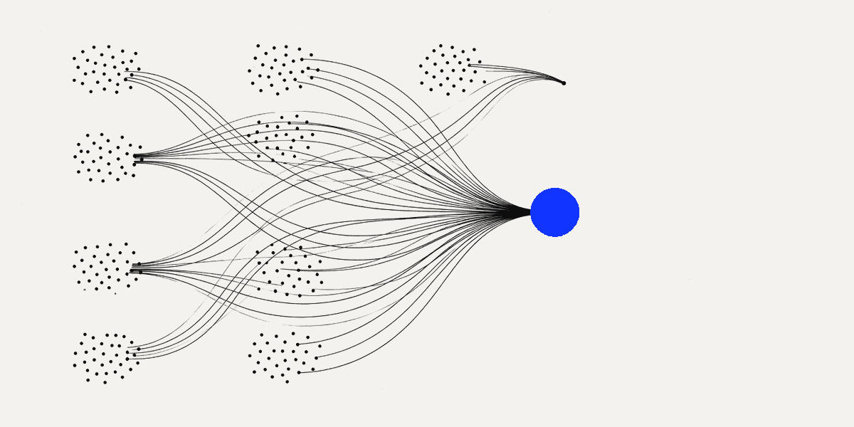 Many small clusters of experts converging on one decision