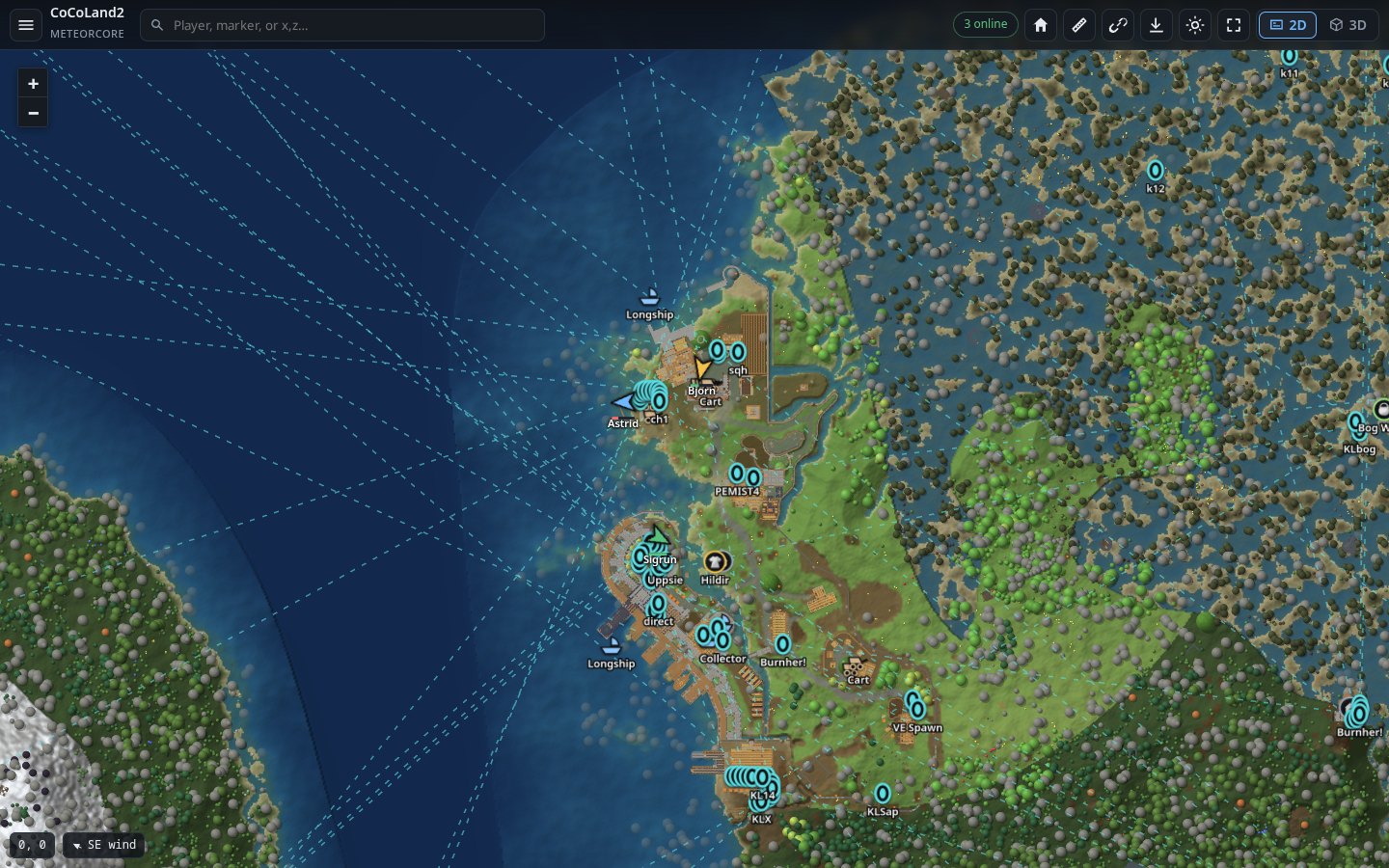Munin Map in 2D: a village with players online