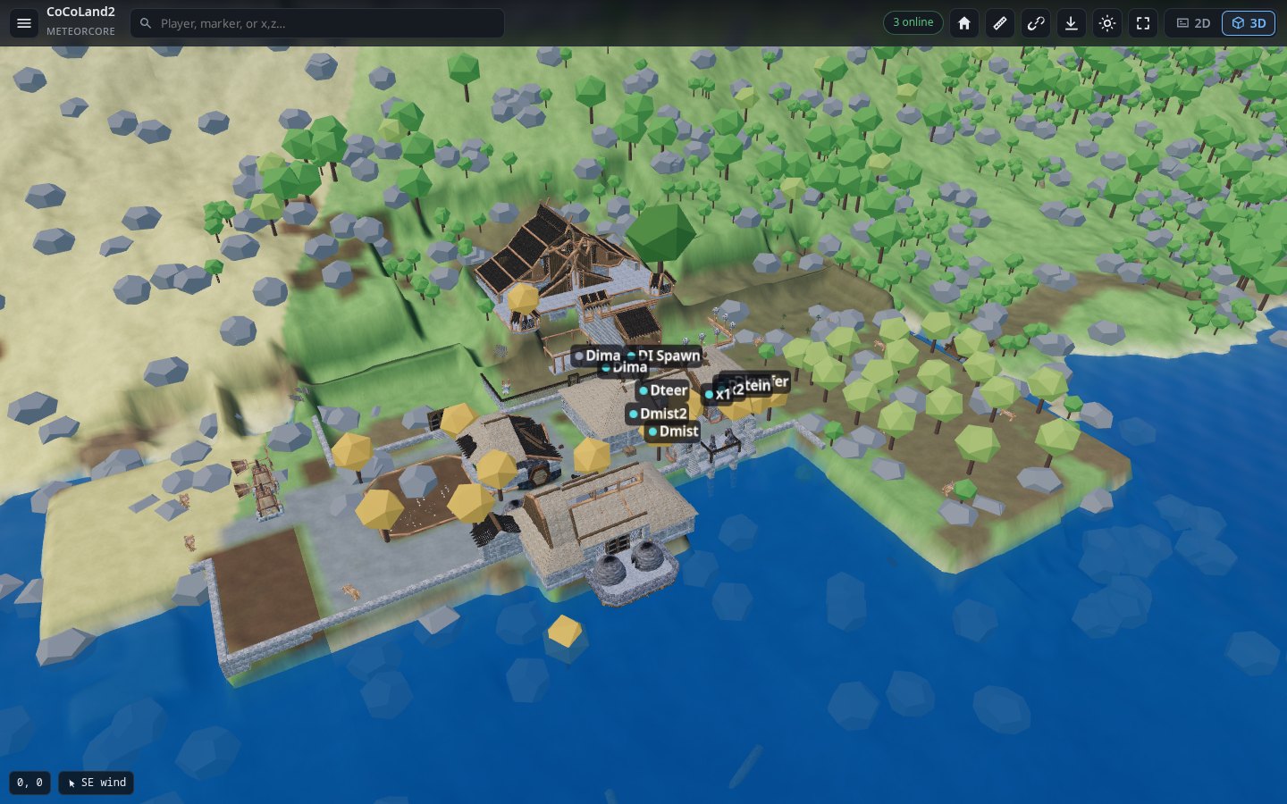 The same kind of view in 3D: a player base by the sea