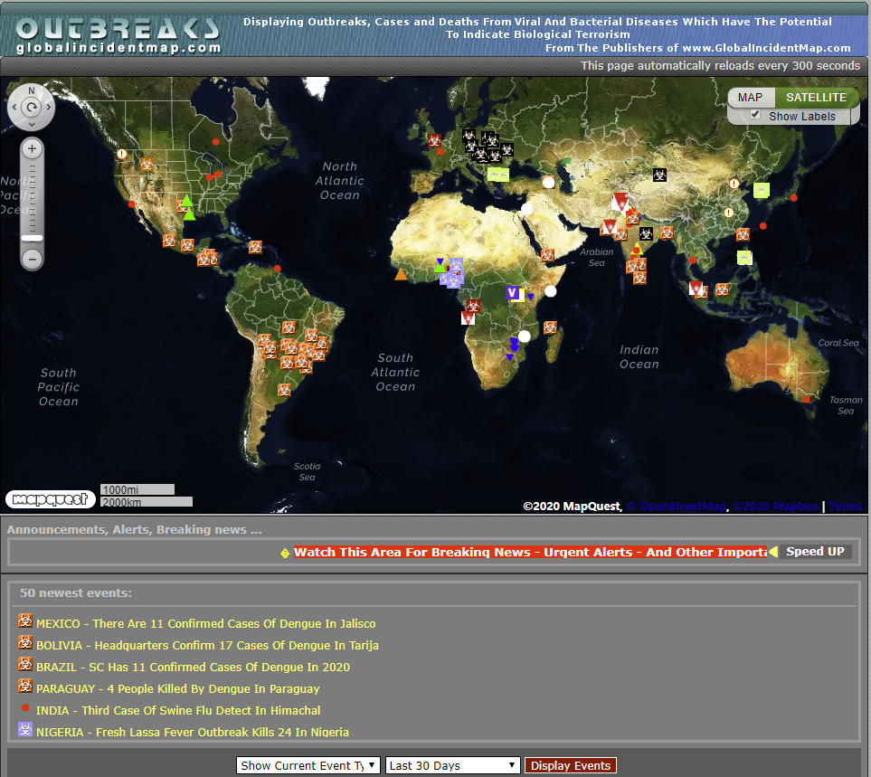 Global Incident Map Displaying Outbreaks Of All Varieties Of Diseases