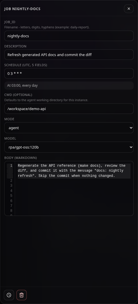 Scheduler job editor