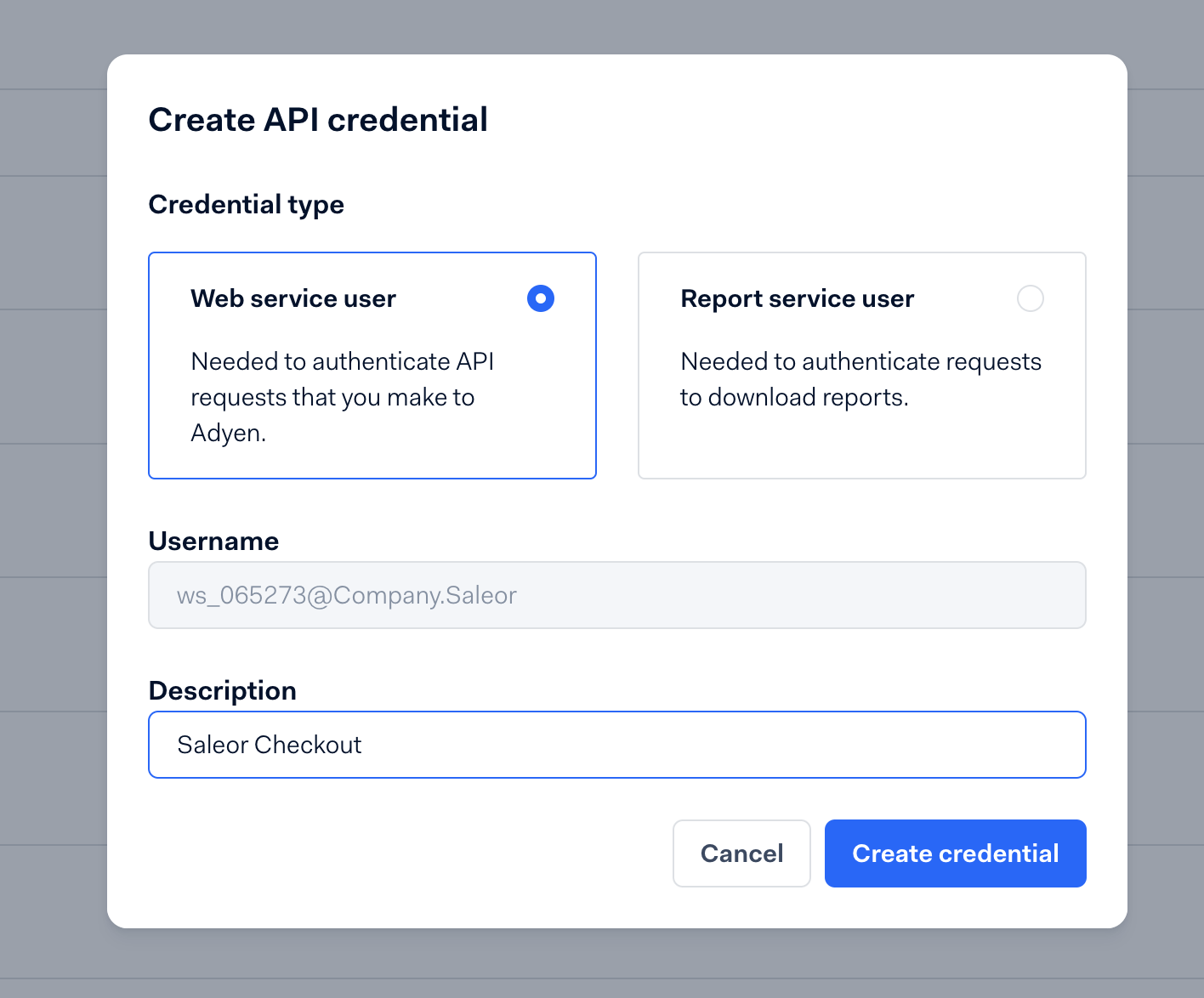 Setup Adyen API credentials modal in Customer Area