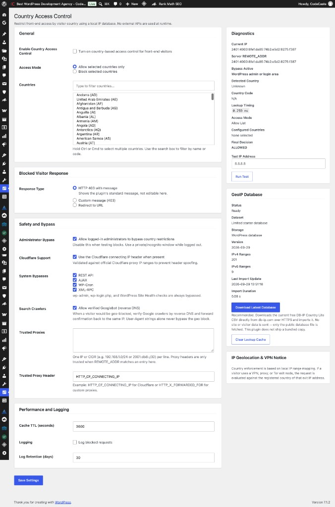 Country Access Control dashboard