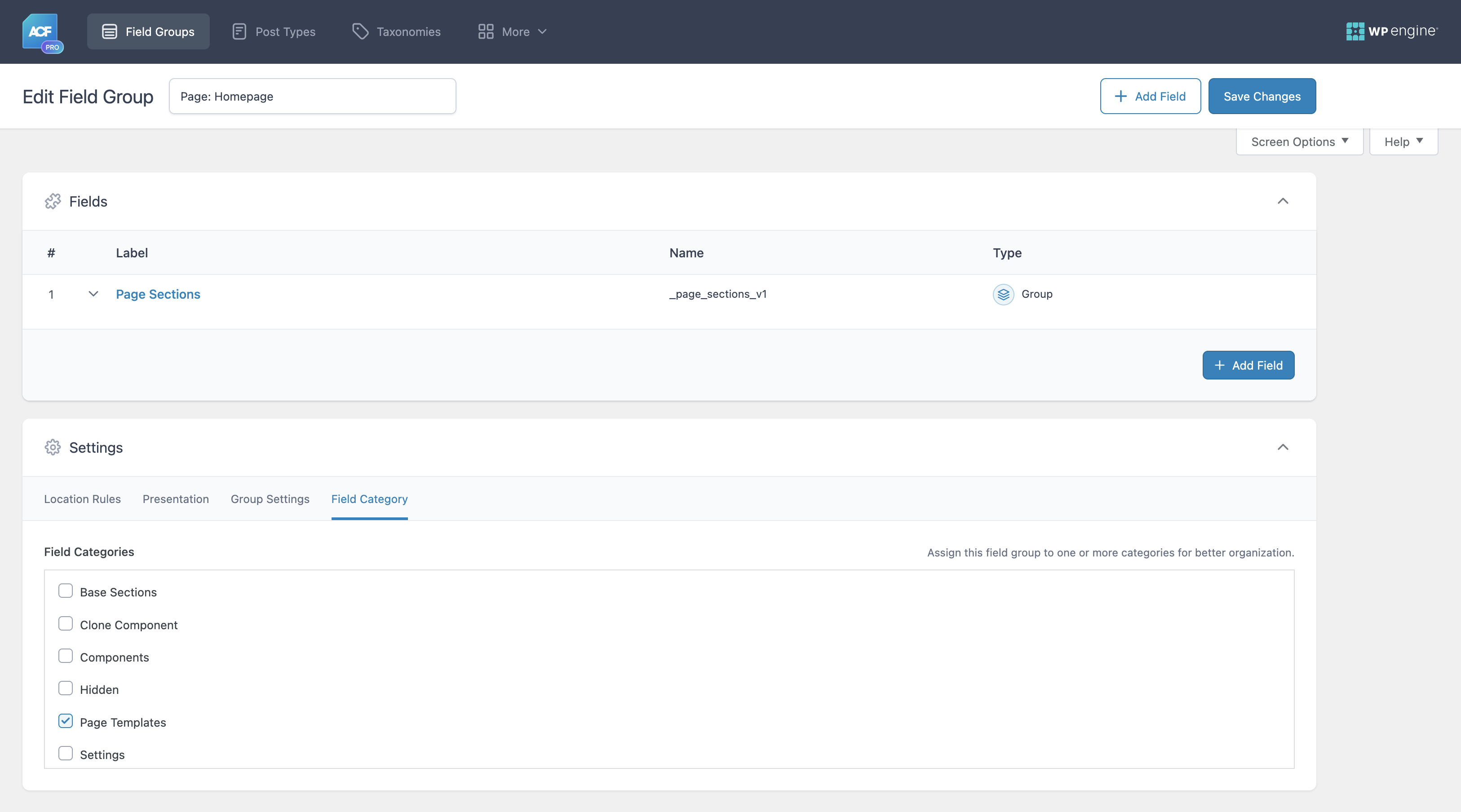Assign categories from field group settings