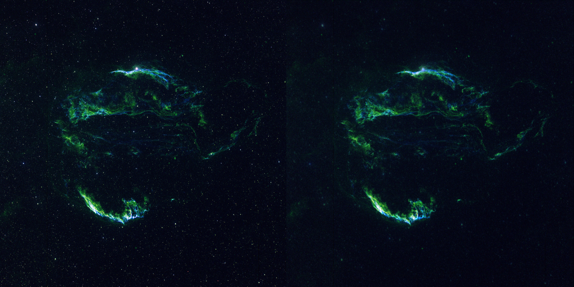 Original and starless image of Veil Nebula