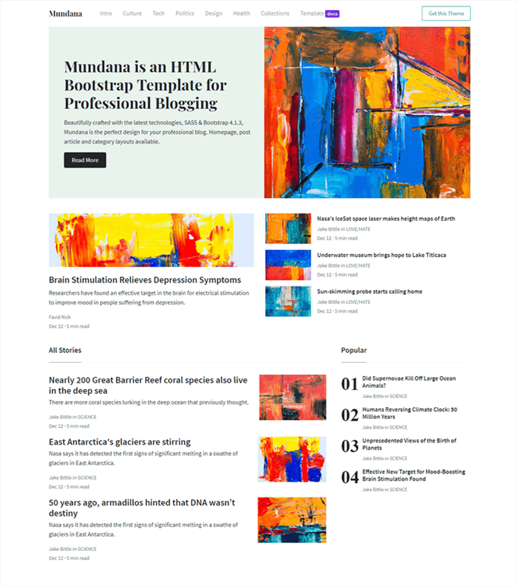 template-mundana-bootstrap-html 的网站界面截图
