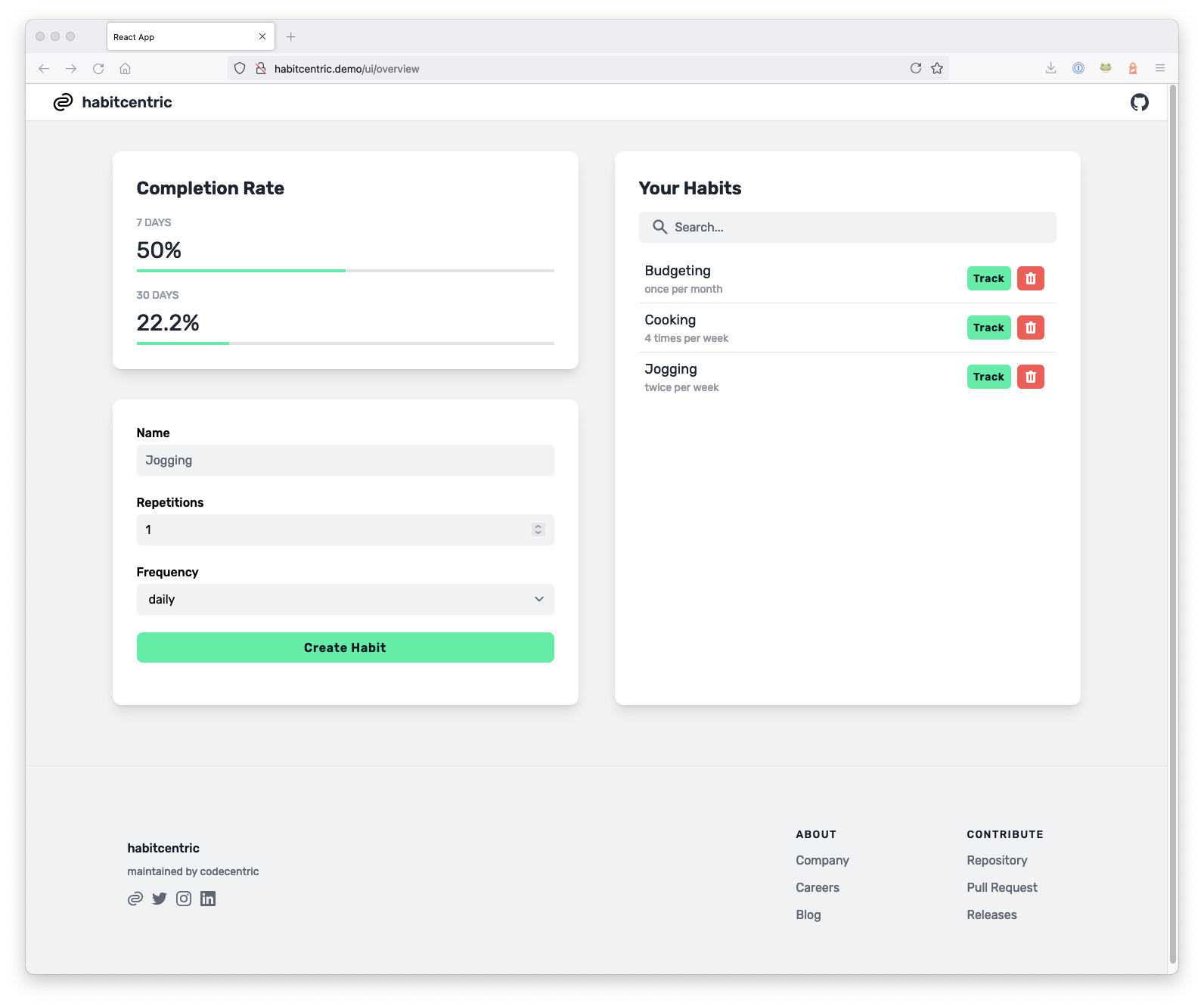 habitcentric user interface