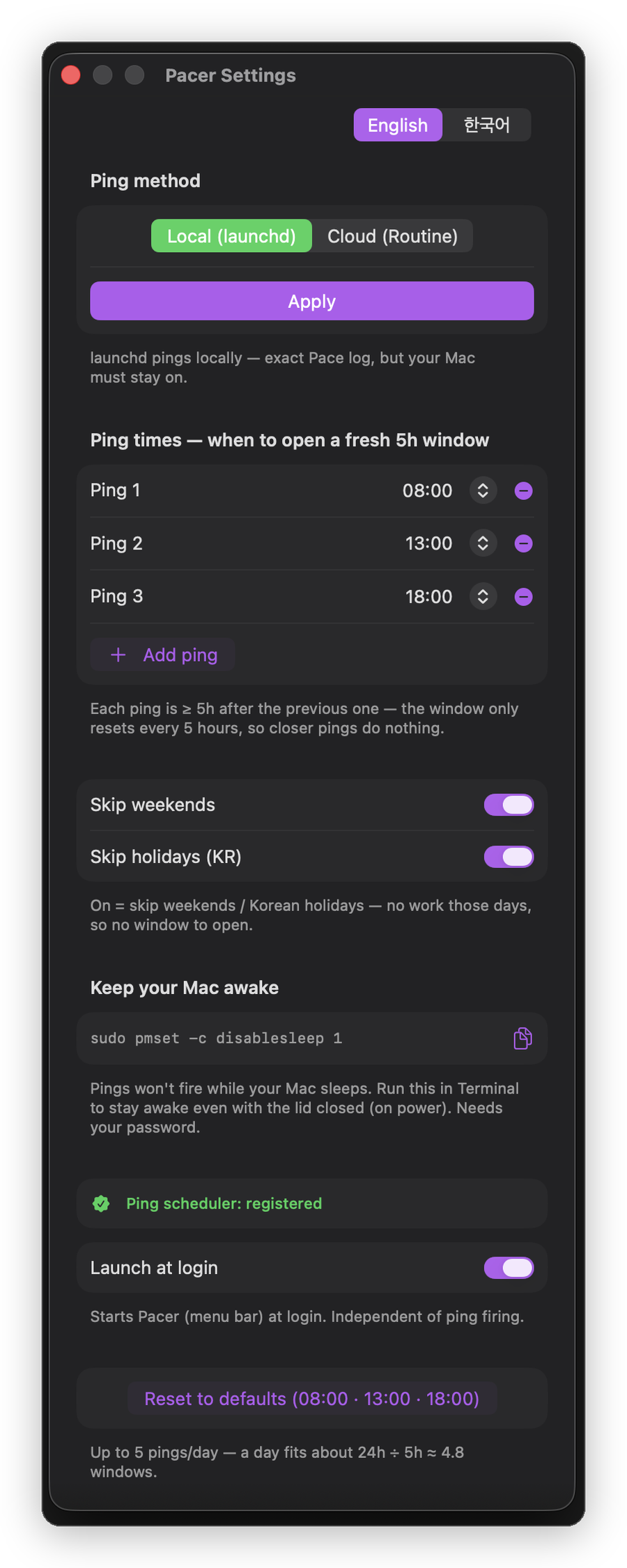Settings Local