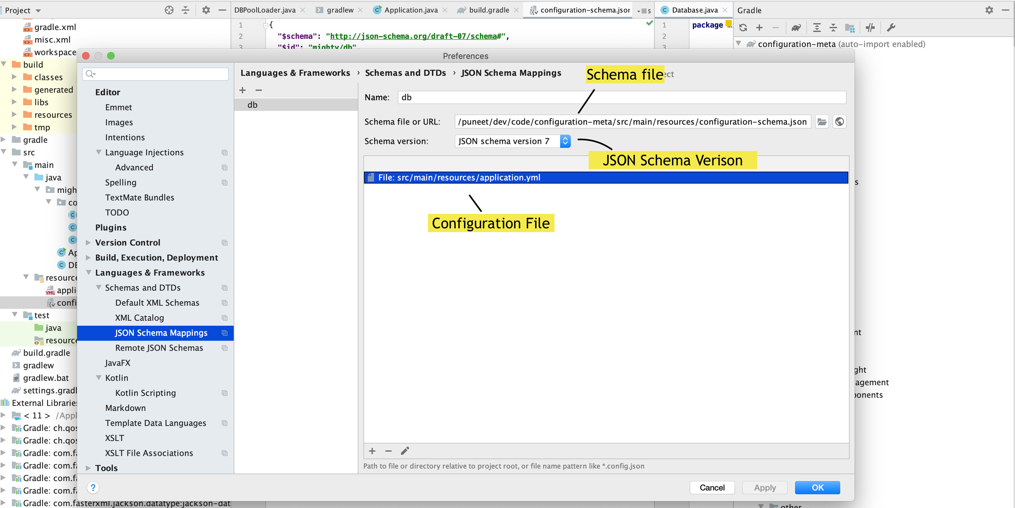 IntelliJ JSON Schema Mappings menu