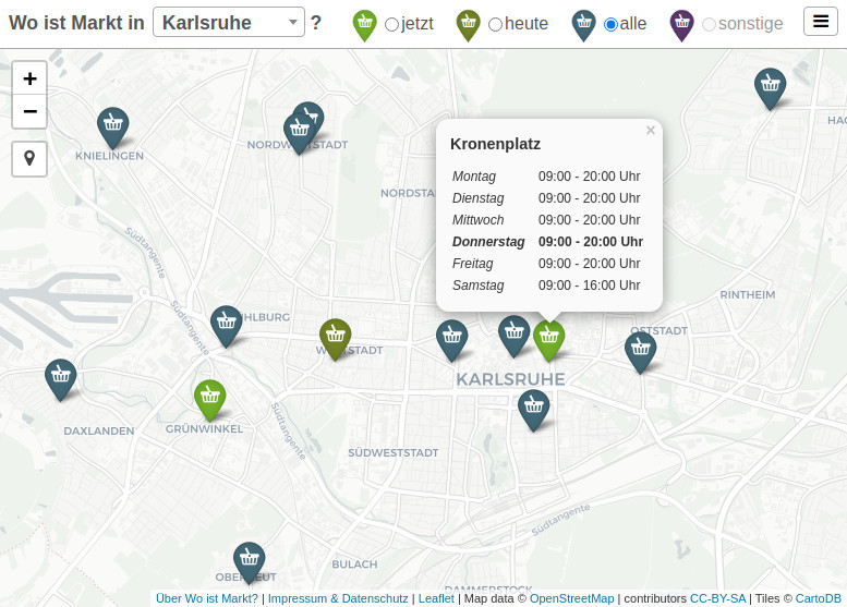 Screenshot of the website (Showing Karlsruhe)