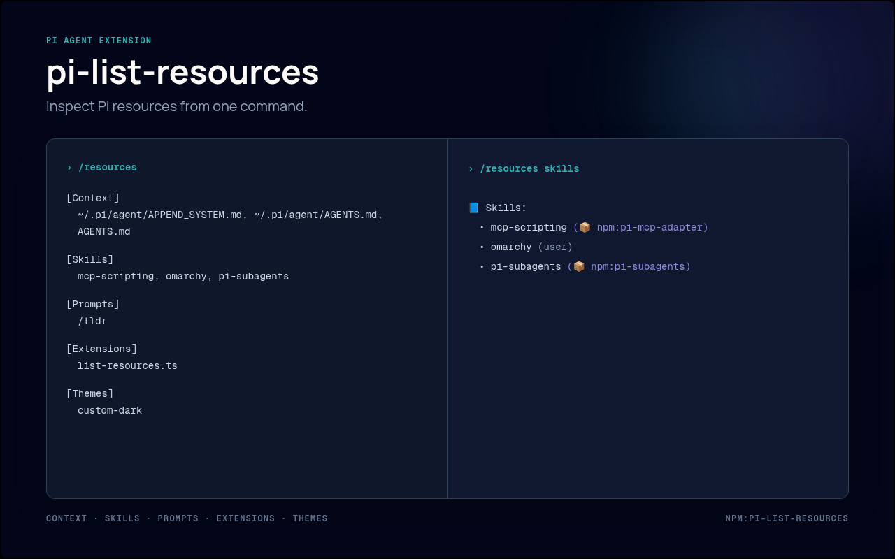 pi-list-resources showing the resource overview and skill source details