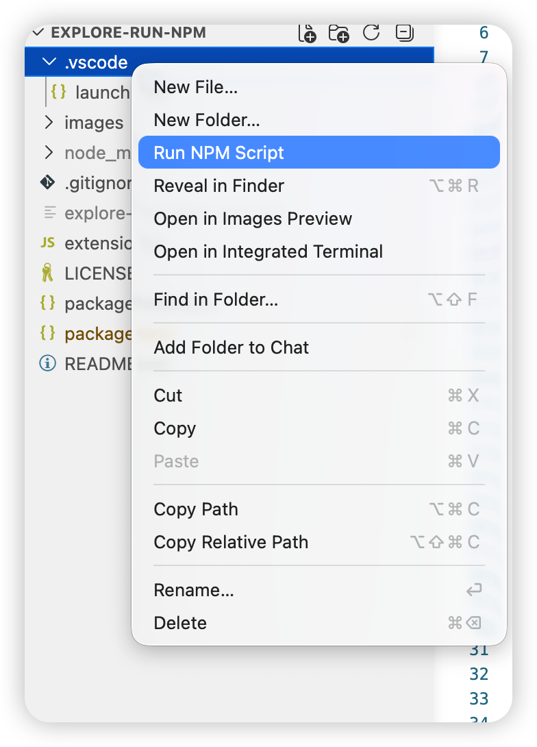 Run NPM Script from the Explorer context menu
