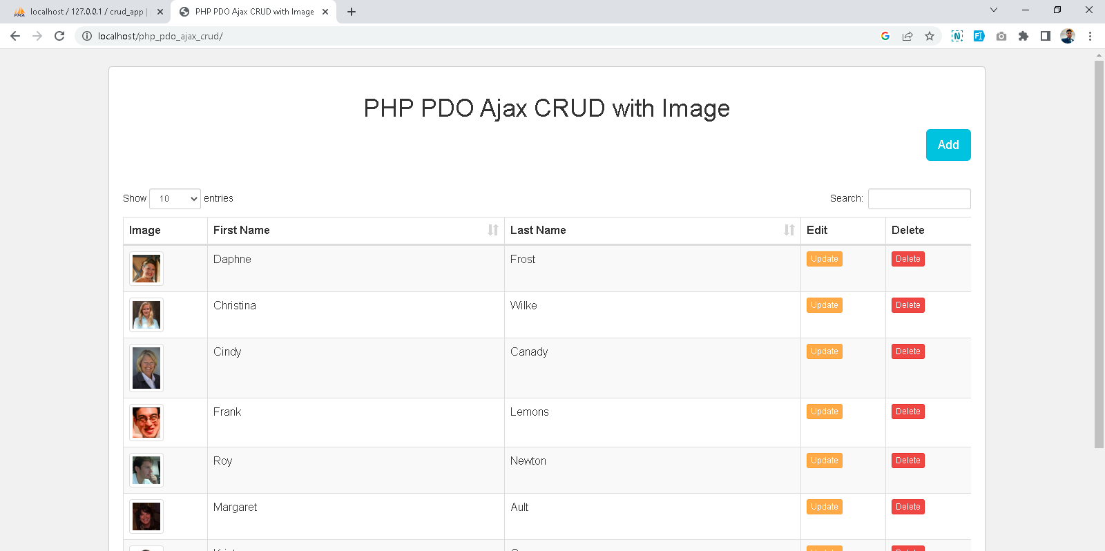 crud pdo php mysql ajax